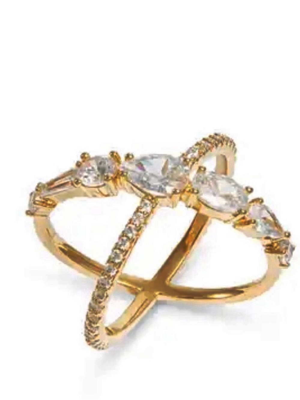 Gold Plated Crystal Reversible Crisscross Ring